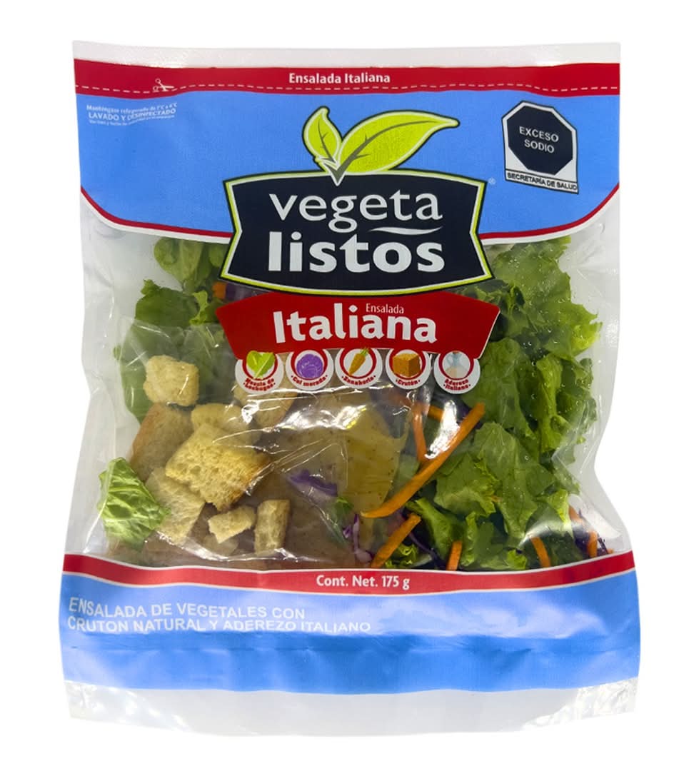 Vegetalistos · Ensalada italiana lista con crutón y aderezo (175 g)