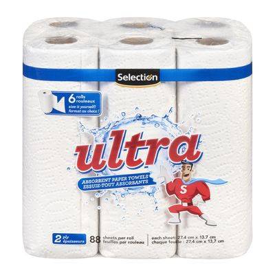 Selection essuie-tout double épaisseur ultra (6x88 feuilles) - ultra paper towels (6 rolls)