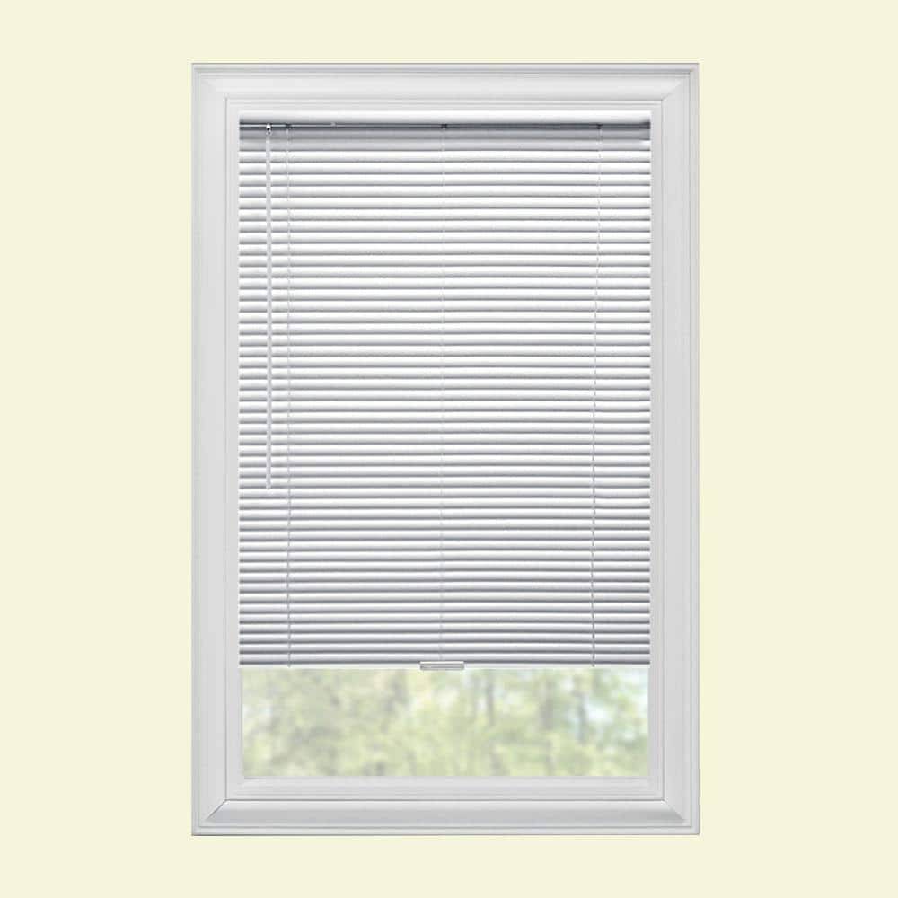 White Cordless Light Filtering Vinyl Mini Blind With 1 In. Slats 46 In. W X 64 In. L (Actual Size 45.5 In. W X 64 In. L)