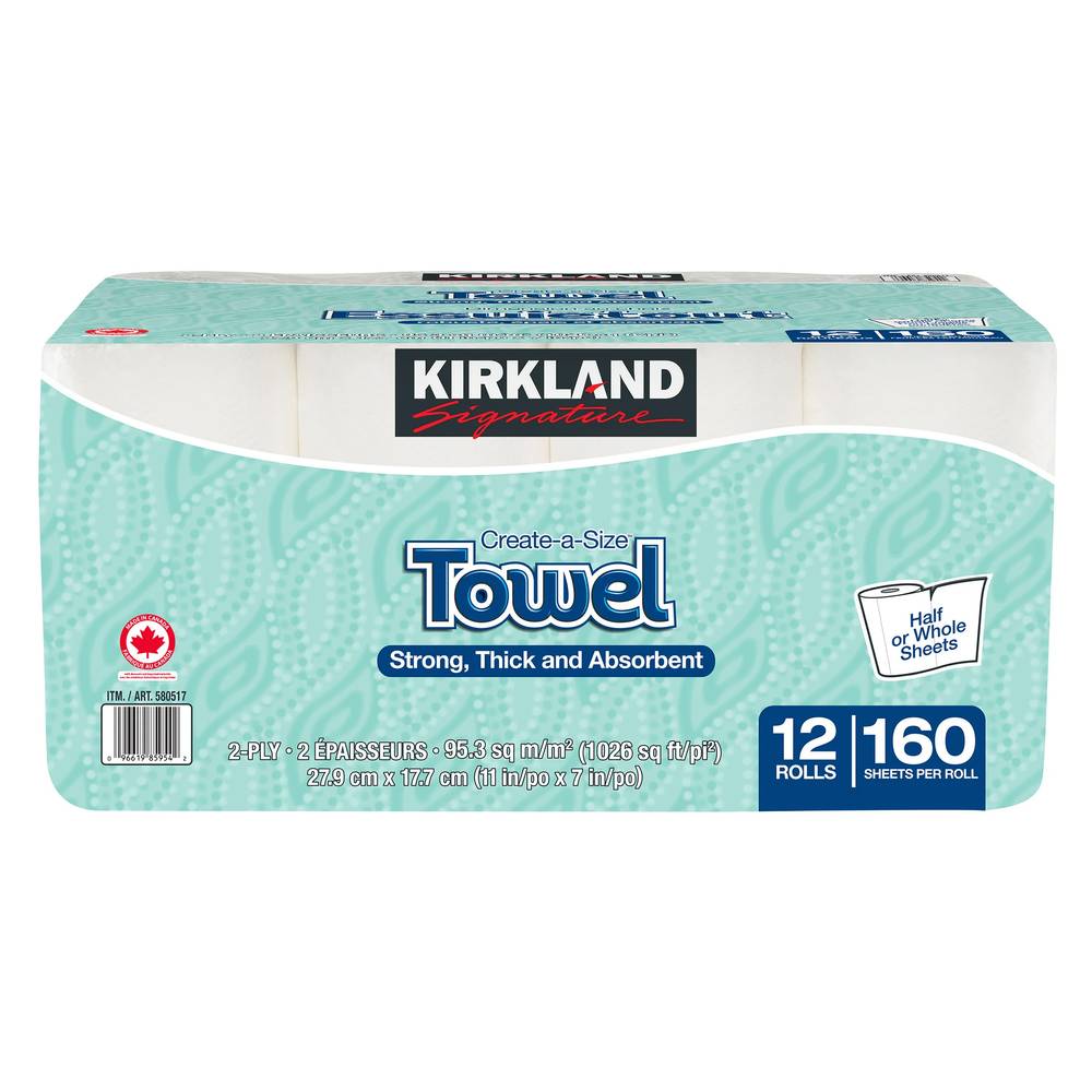 Kirkland Signature – 12 Rouleaux De Papier Essuietout 2 Épaisseurs De 160 Feuilles Chacun