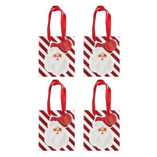 Celebrate It Christmas Mini Striped Santa Gift Bags, 4.5" x 5" x 2.5 inch, Red (4 pack)