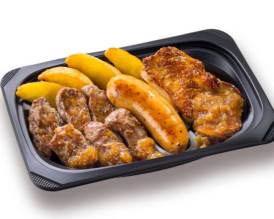 (おかず)熟成ラウンドカットステーキ約１２０ｇ＆ジャンボフランク＆炭焼き風チキングリル