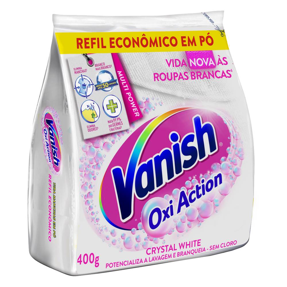 Vanish tira manchas em pó crystal white oxi action para roupas brancas refil (400 g)