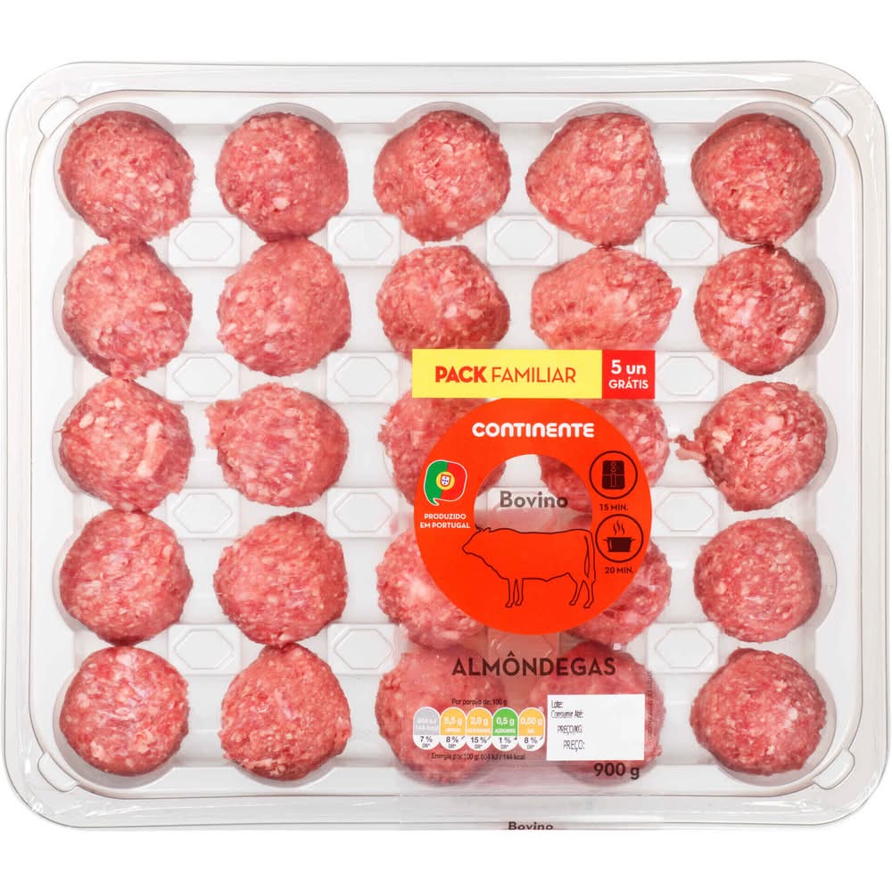 Almôndegas de Bovino Pack Poupança Continente Fácil & Bom (emb. 720 gr + 180 gr GRÁTIS)