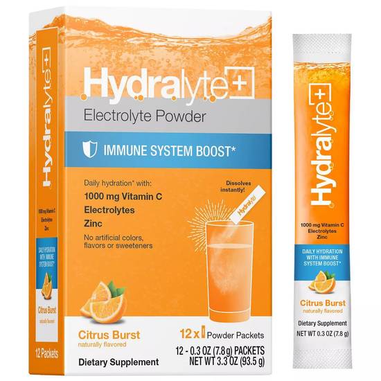 Hydralyte + Immunity Boost Citrus Burst Powder Sticks - 12 ct