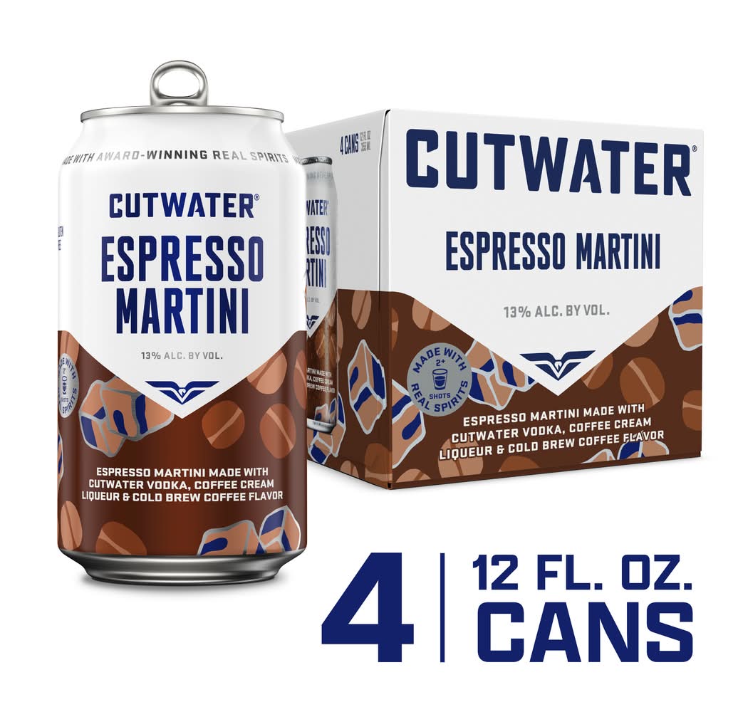 Cutwater Spirits Ready-To-Drink Cocktail Martini, Espresso (4 x 12 fl oz)
