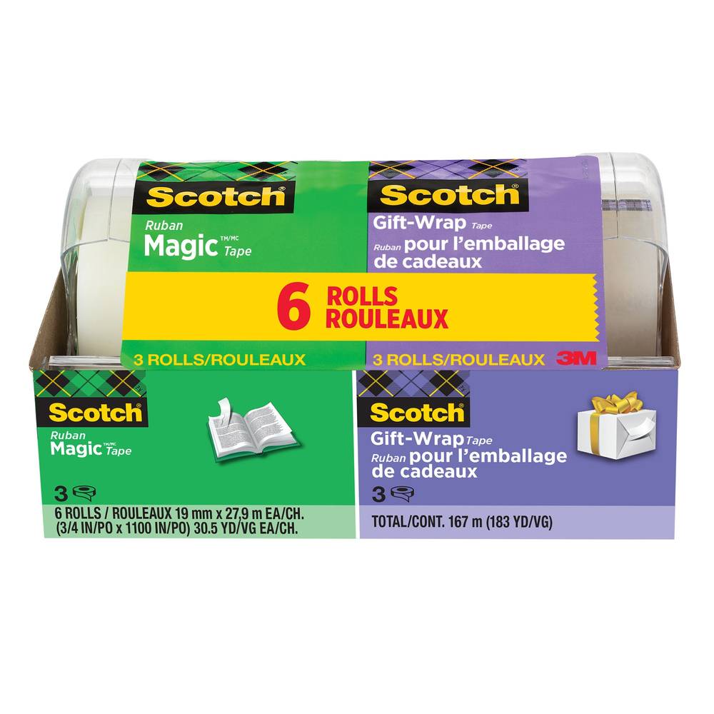 Scotch Magic Tape And Gift-Wrap Tape, Reusable Dispensers, 6-Pack