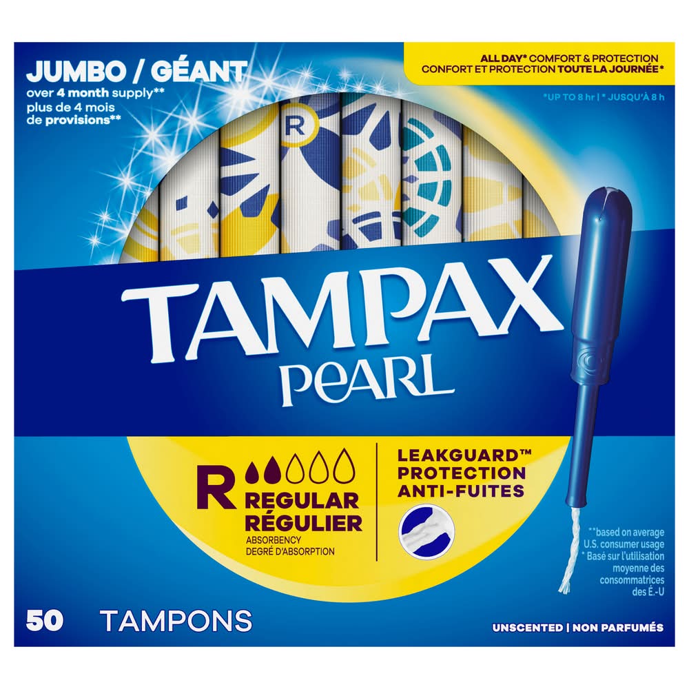 Tampax Pearl Unscented Regular Tampons (50 ct)