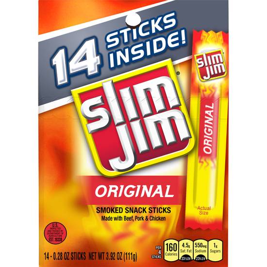 Slim Jim Snack Sized Smoked Meat Stick Original (14 ct)