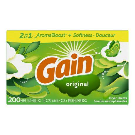 Gain Fabric Softener Dryer Sheets, 6.3x8.7 in (200 ct)