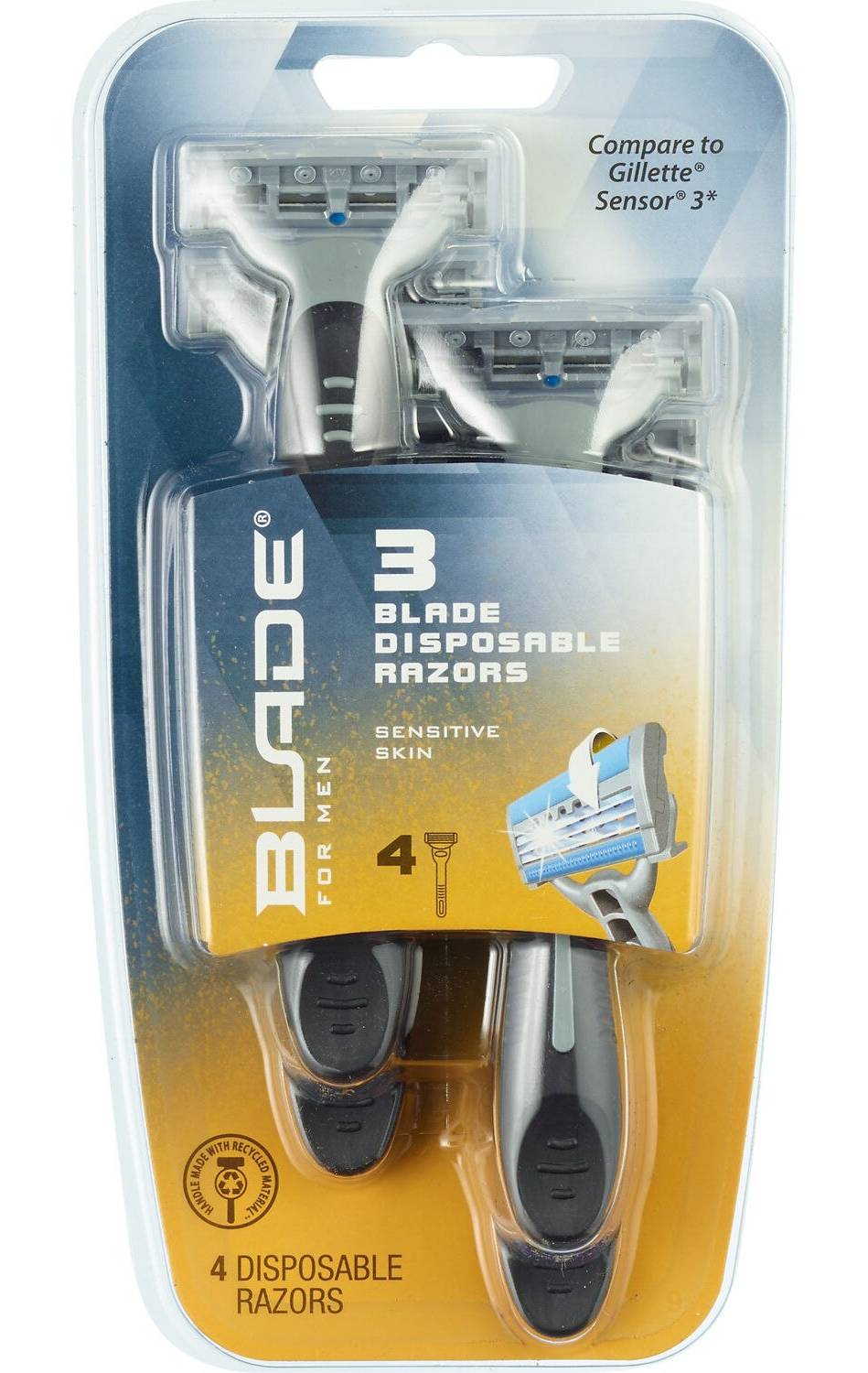 Blade Men'S 3-Blade Sensitive Skin Disposable Razors, 4 Ct