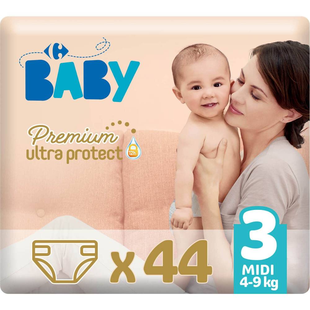 Carrefour Baby - Couches bébé taille 3 midi 4-9 kg ultra protect (47 pièces)