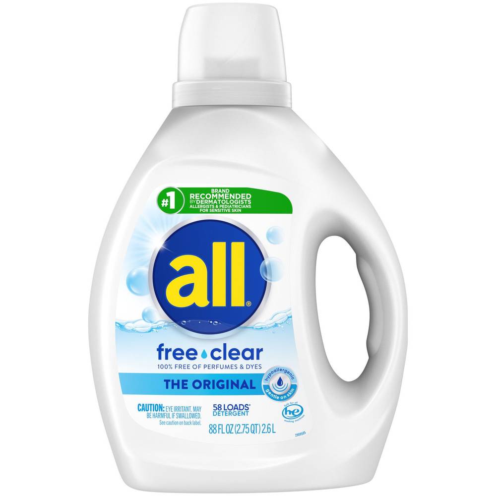 all Liquid Laundry Detergent, Free Clear for Sensitive Skin, 58 loads, 88 oz