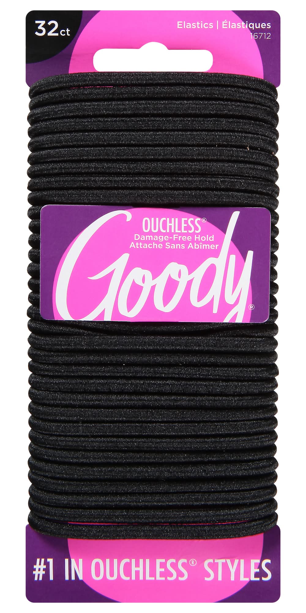 Goody Ouchless No-Metal Hair Elastics Bands, Black (1.6 oz, 32 ct)