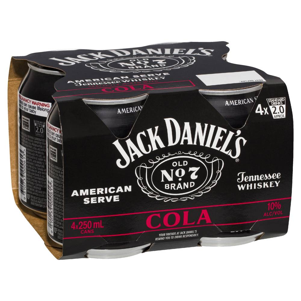 Jack Daniels American Serve & Cola 250mL X 4 pack