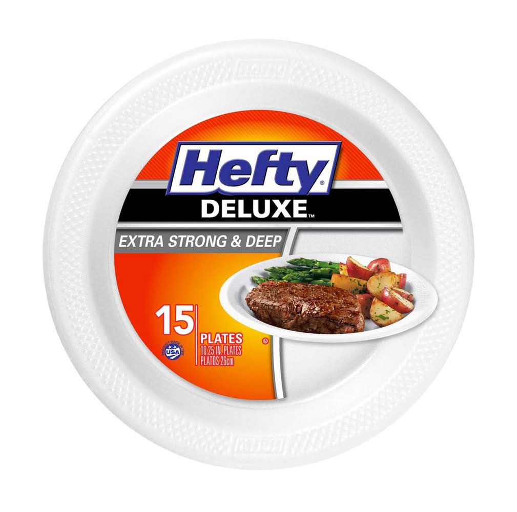 Hefty Deluxe Extra Strong & Deep Foam Plates, 10.25 in, White (15 ct)