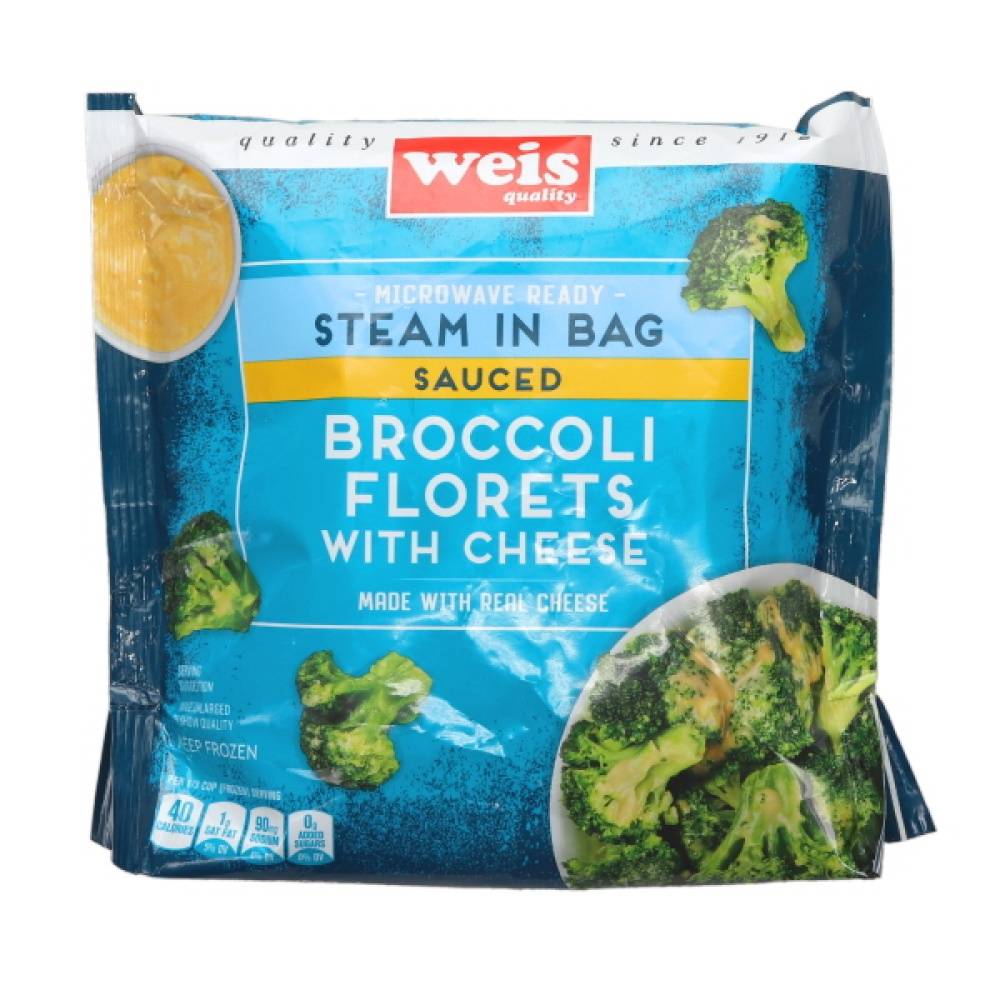 Weis Quality Broccoli Florets With Cheese Microwave Ready Steam in Bag Sauced