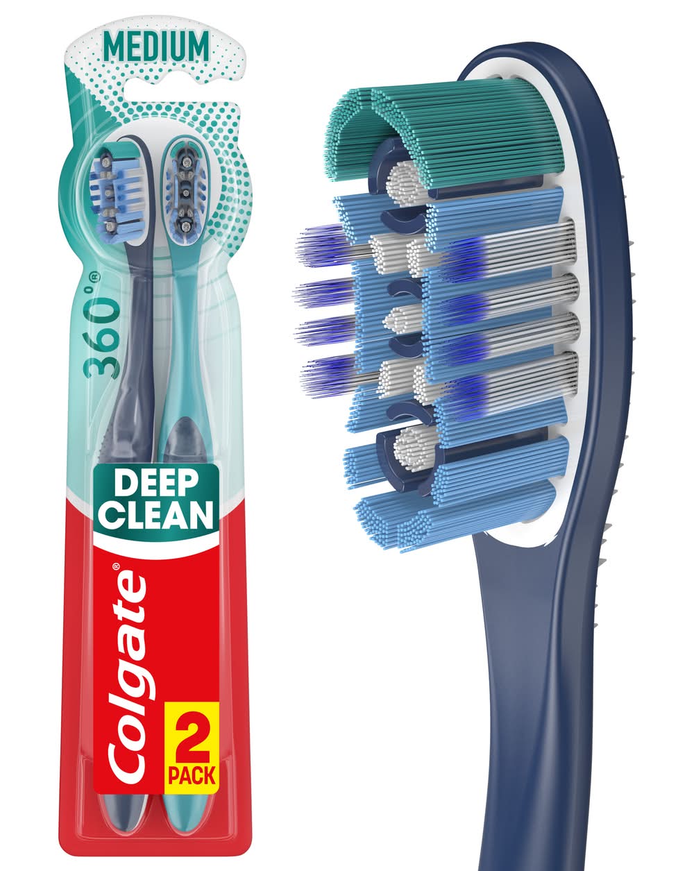 Colgate Whole Mouth Clean Toothbrushes, Medium (1.6 oz, 2 ct)