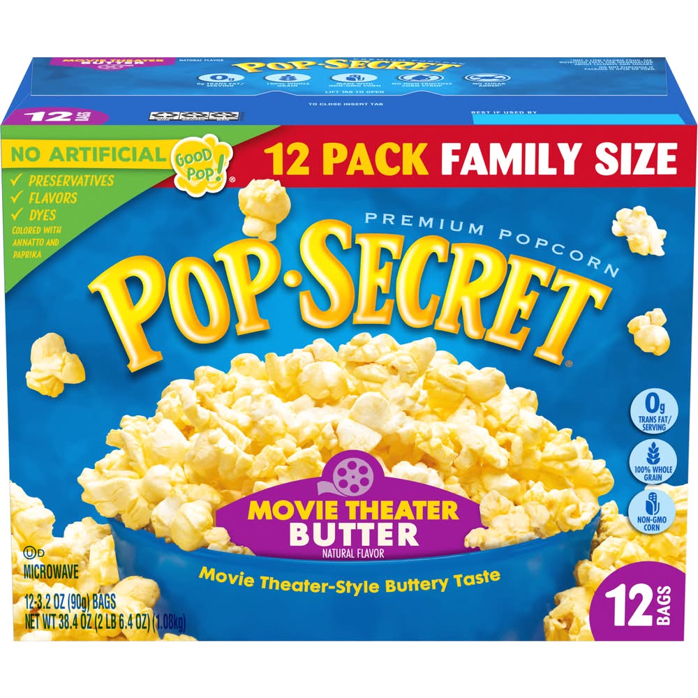 Pop Secret Movie Theater Microwave Popcorn Family Size, Butter (12 x 3.2 oz)