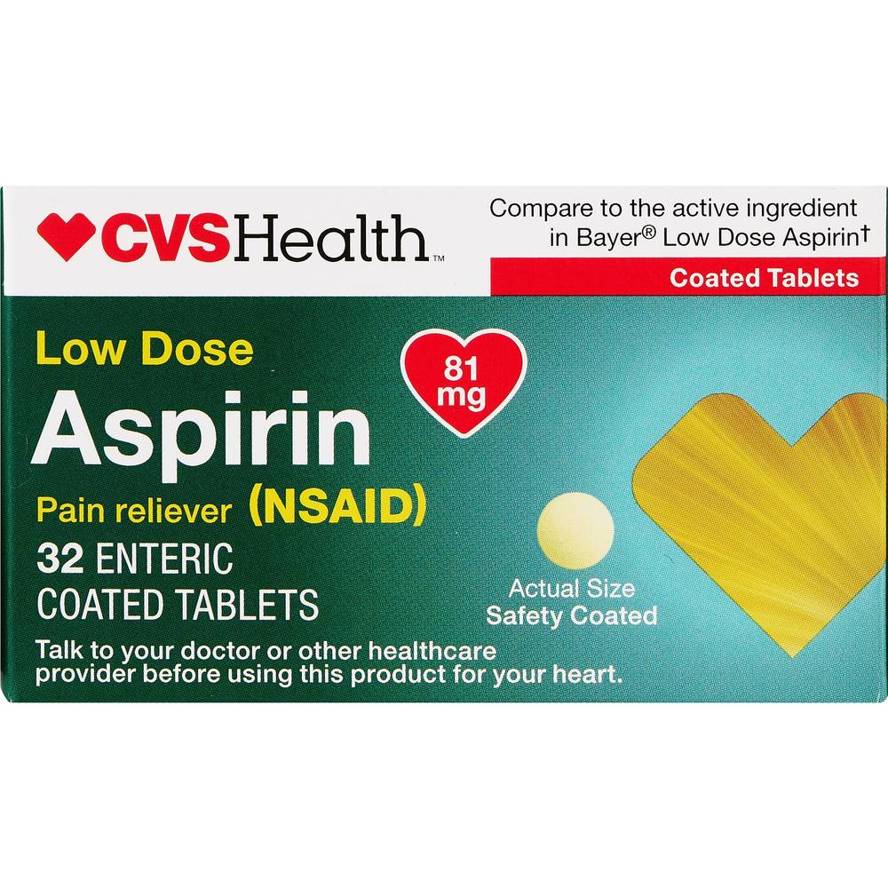 Cvs Health Low Dose 81mg Aspirin Pain Reliever Enteric Coated Tablets (32 ct)