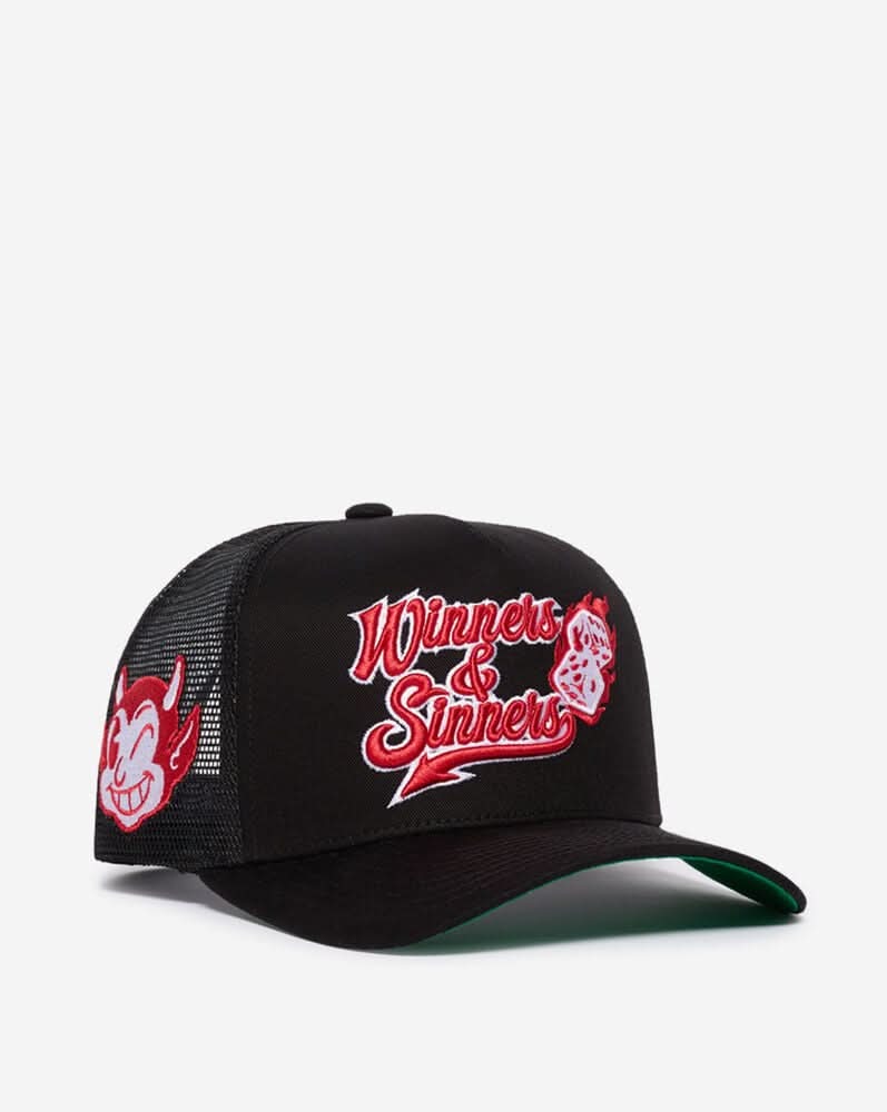 Field Grade Winners and Sinners Mesh Back Trucker Hat, One Size, Black
