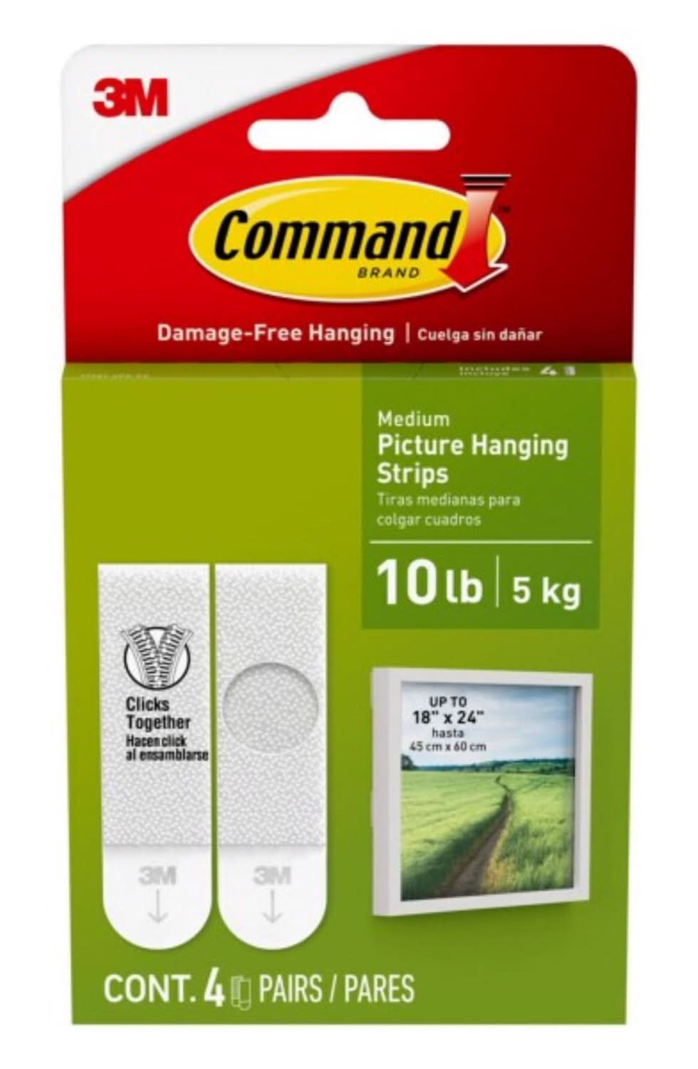 3M Command White Medium Picture Hanging Strips 10 Lb 4 Pk