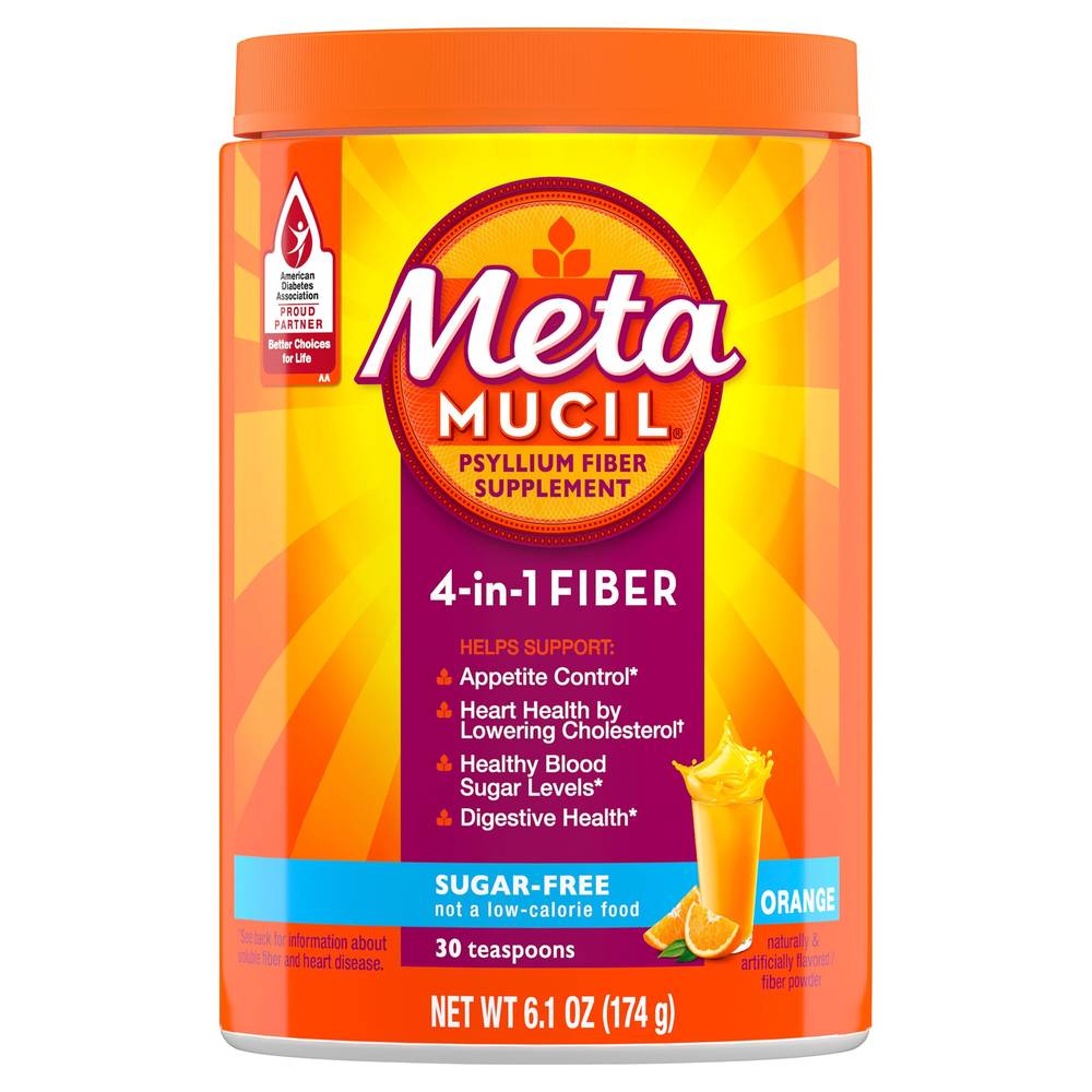 Metamucil 4-In-1 Psyllium Fiber Sugar-Free Powder, Orange, 30 Doses