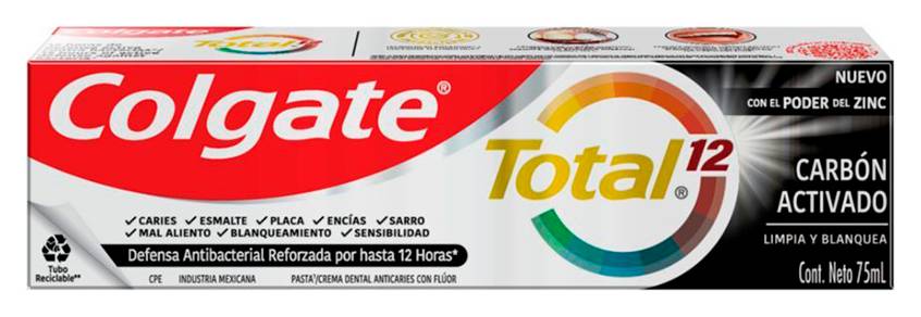 Colgate · Pasta dental total 12 carbón activado (75 ml)