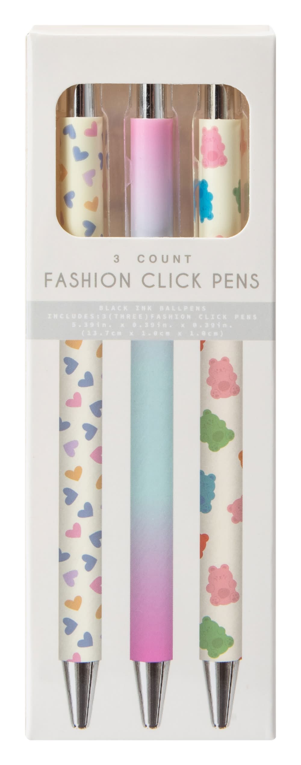 Fashion Click Pens 3-Count Bears and Hearts