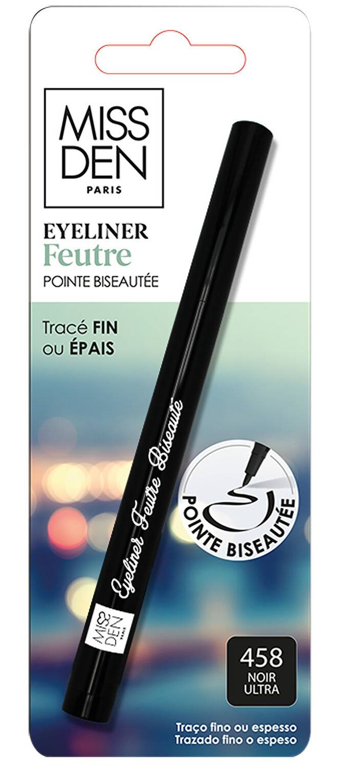 Miss Den - Eyeliner feutre pointe biseautée, 458 noir ultra (1ml)