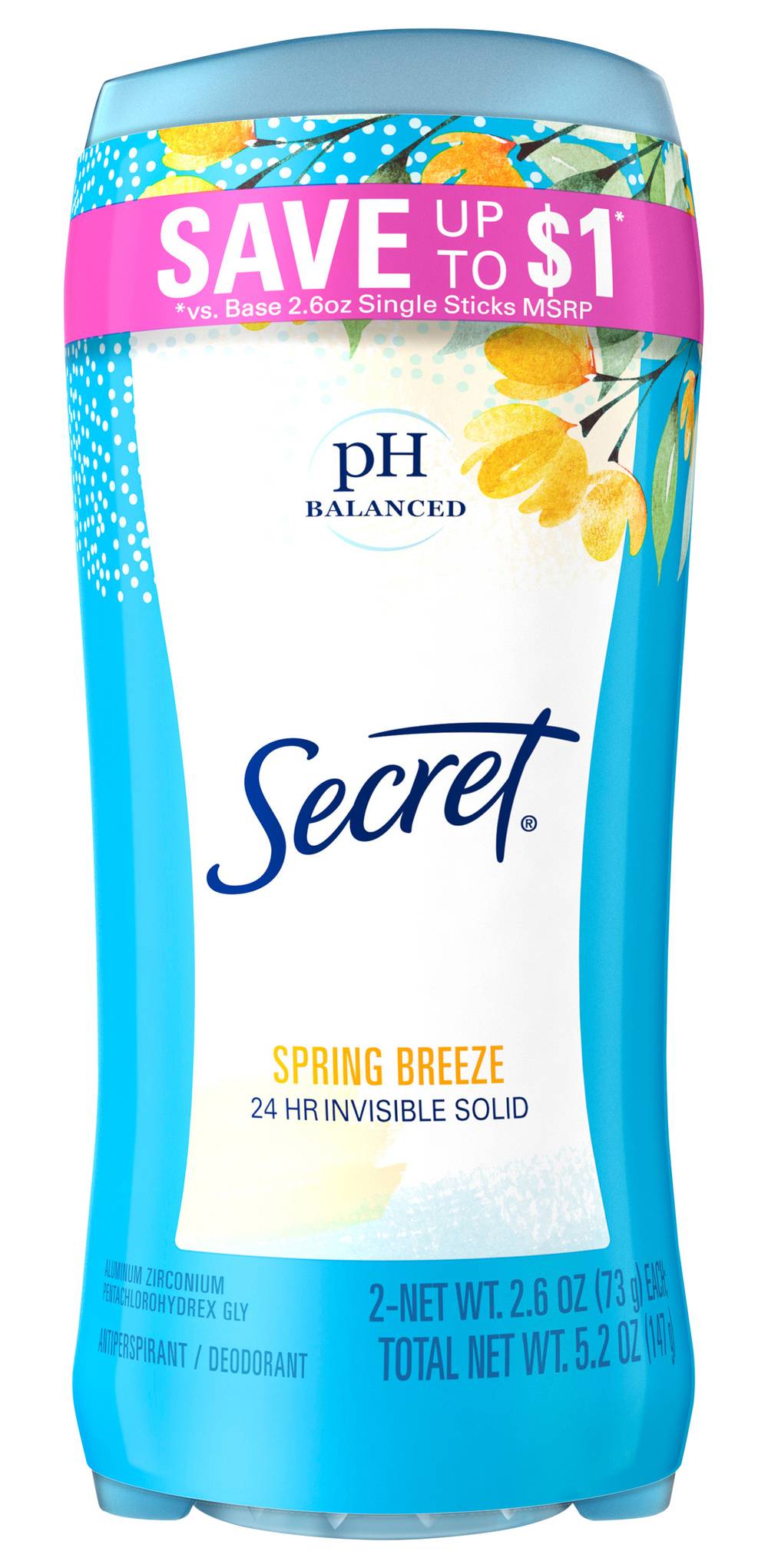 Secret Invisible Solid Antiperspirant and Deodorant Spring Breeze Scent (8.13 oz)