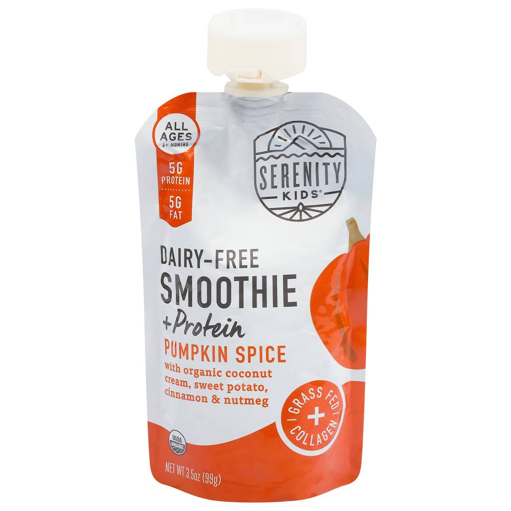 Serenity Kids 6+ Months Dairy-Free Smoothie +Protein Baby Food, Pumpkin Spice (3.5 oz)