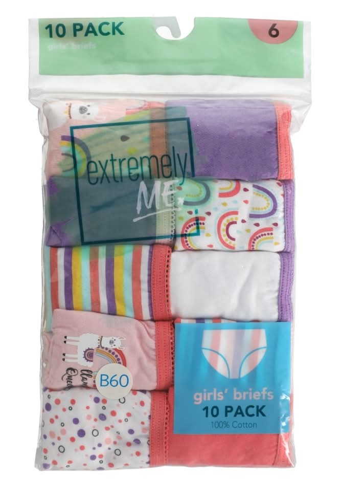 Extremely Me Girl's Printed Briefs, Size 6, Multi (10 ct)