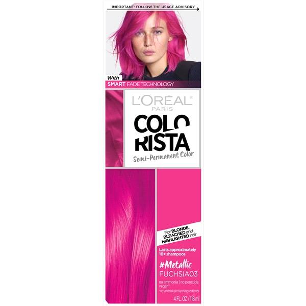 L'oreal Paris Colorista Semi-Permanent Hair Color, Light Blonde Bleached Hair, #Metallic Pink (1 kit)