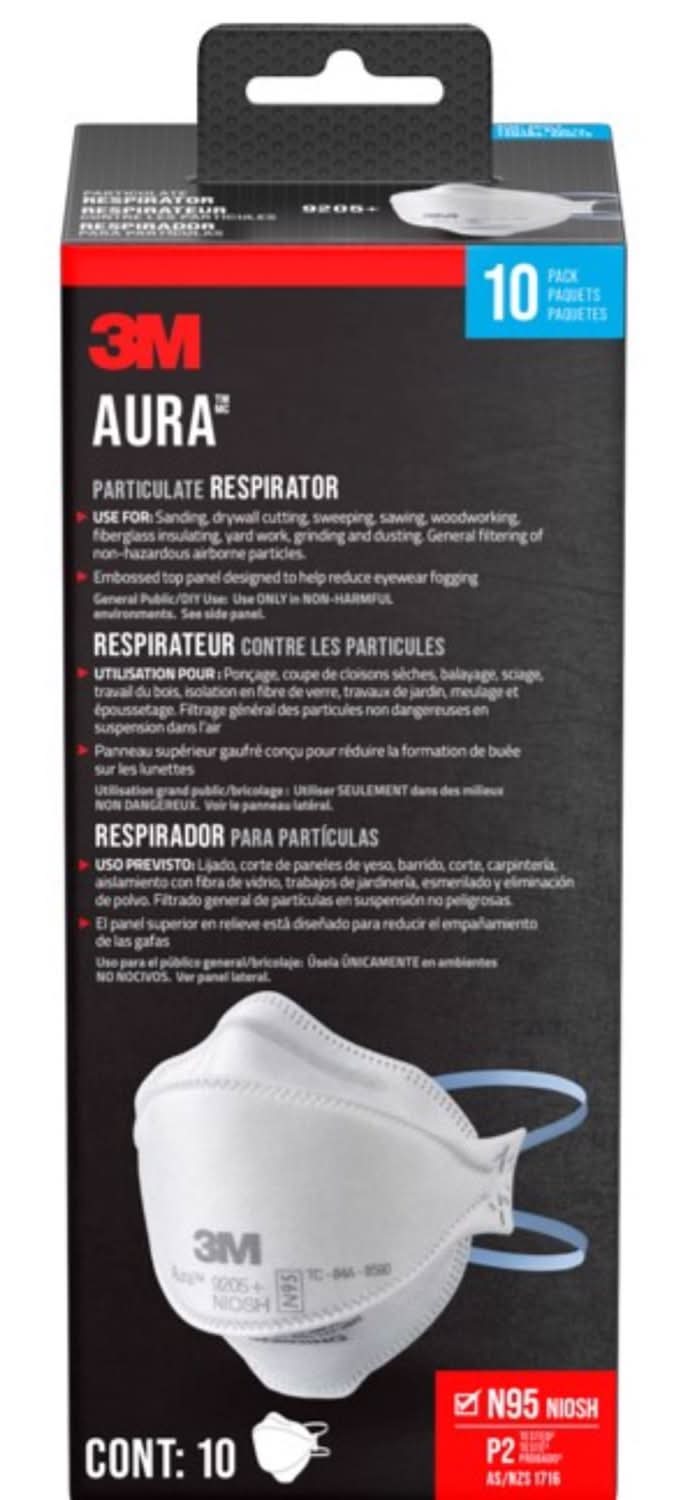 3M Aura N95 Dust Protection Particulate Respirator 9205+ White 10 Pk