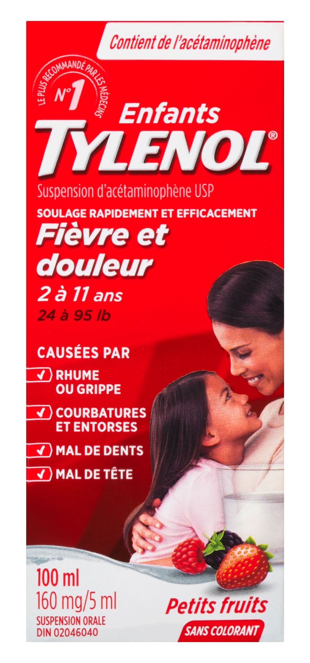 Tylenol suspension pour enfants liquide pour fièvre et douleur - children's acetaminophen suspension liquid for pain and fever (petits fruits)