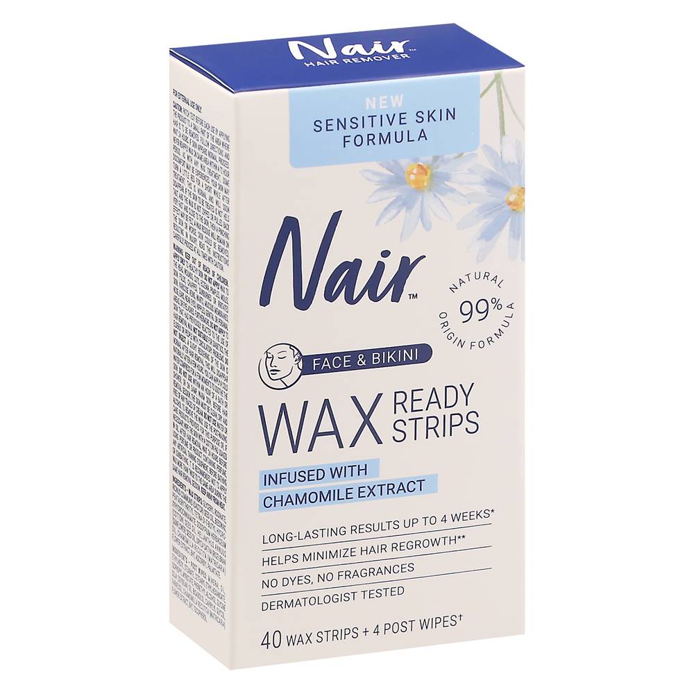 Nair Sensitive Skin Formula Face & Bikini Ready Wax Strips (1.45 oz)