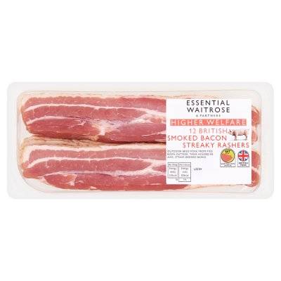 Waitrose & Partners Essential British Smoked Bacon Streaky Rashers (250g)