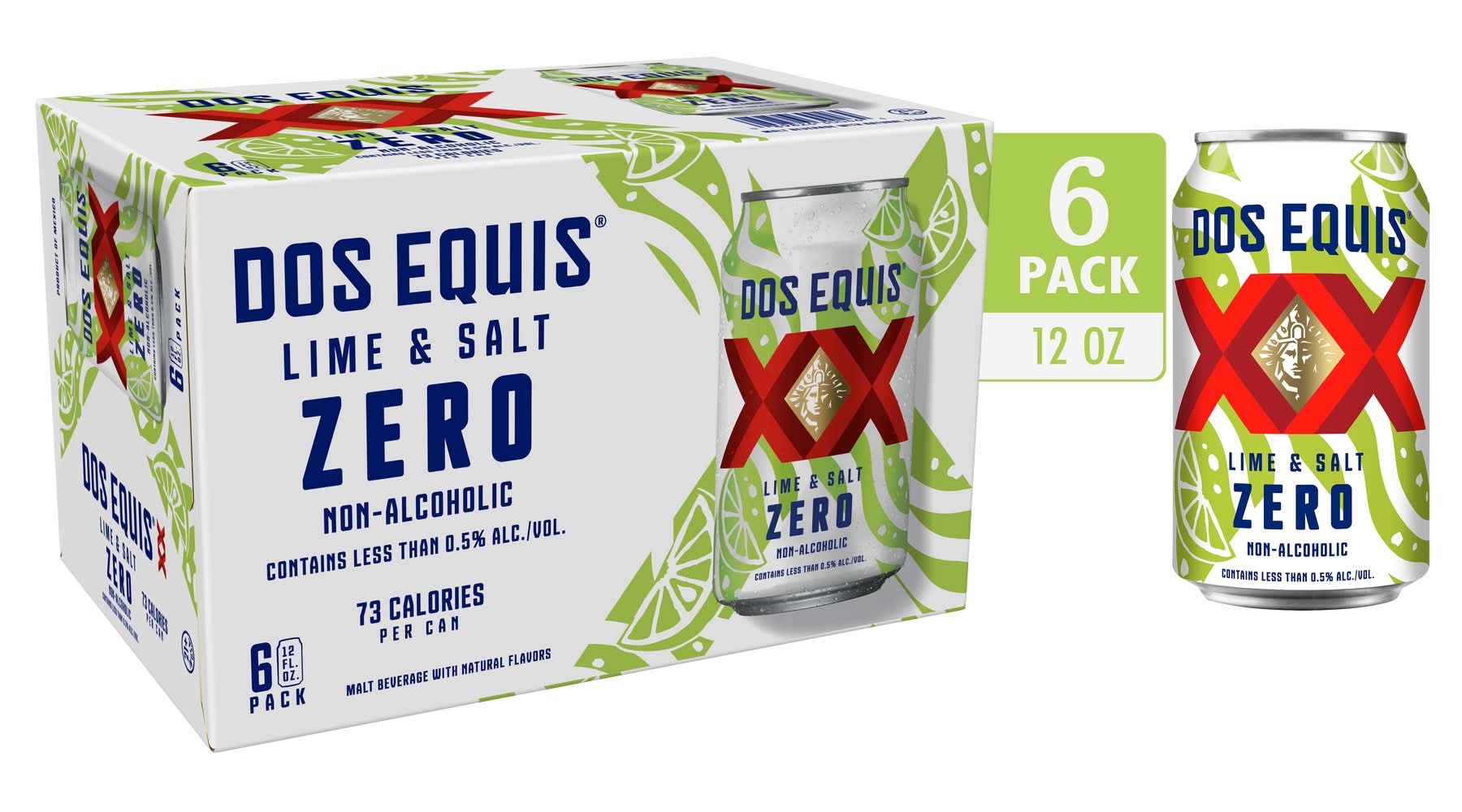 Dos Equis Zero Non-Alcoholic Beer Cans, Lime-Salt (6 x 12 fl oz)