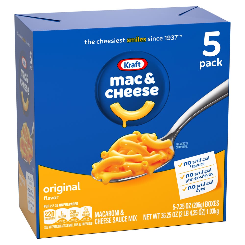 Kraft Macaroni & Cheese Sauce Mix Dinner, Original (5 x 7.25 oz)