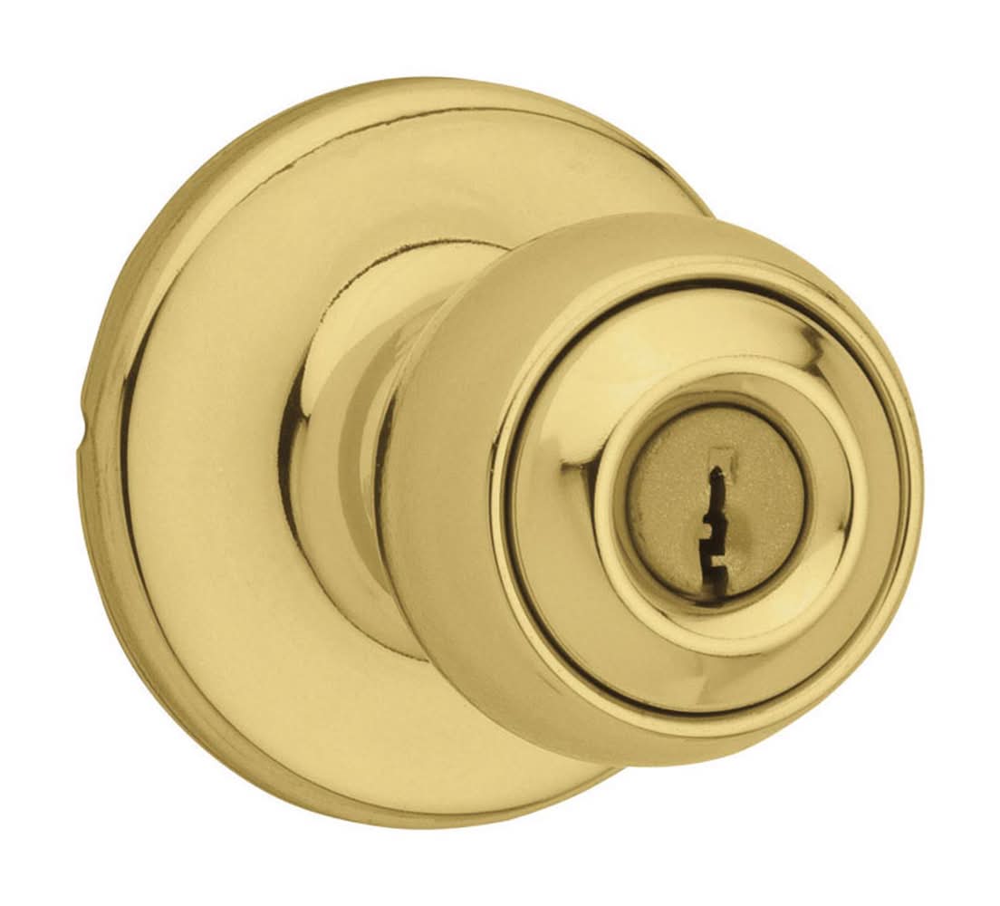Kwikset Polo Polished Brass Entry Door Knob 1-3/4 In.