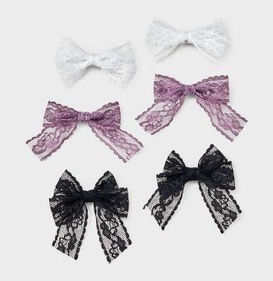 Girls' 6pk Lace Bow Hair Clip Set - art class™ Pink/White/Black: Fashion Salon Clips, Recycled Polyester