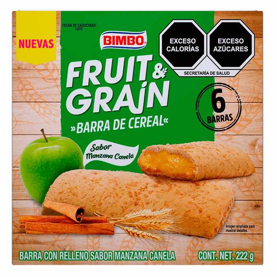 Fruit & grain barra de cereal sabor manzana canela (222 g)