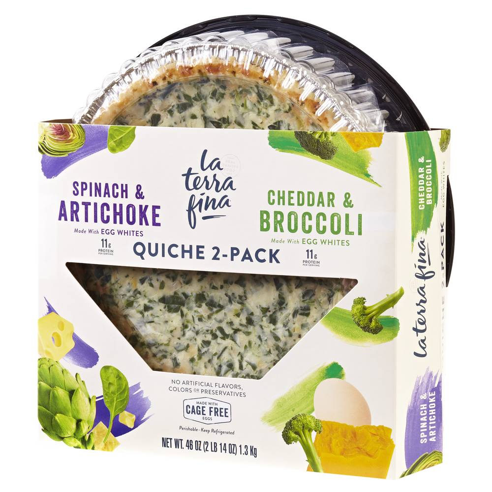 La Terra Fina Quiches Spinach & Artichoke and Cheddar & Broccoli Quiche Pies (2 x 46 oz)