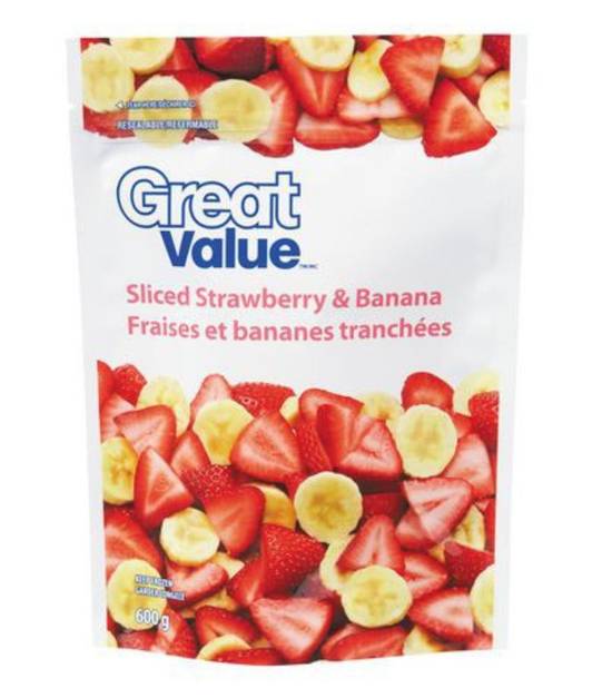Great value fraises et bananes tranchées de great value (600 g) - sliced strawberry & banana (600 g)