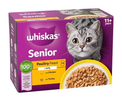 Whiskas 11+ Poultry Feasts Senior Wet Cat Food Pouches in Jelly (12 x 85g)