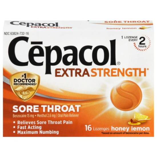 Cepacol Extra Strength Sore Throat Relief Lozenges, Honey Lemon, 16 CT