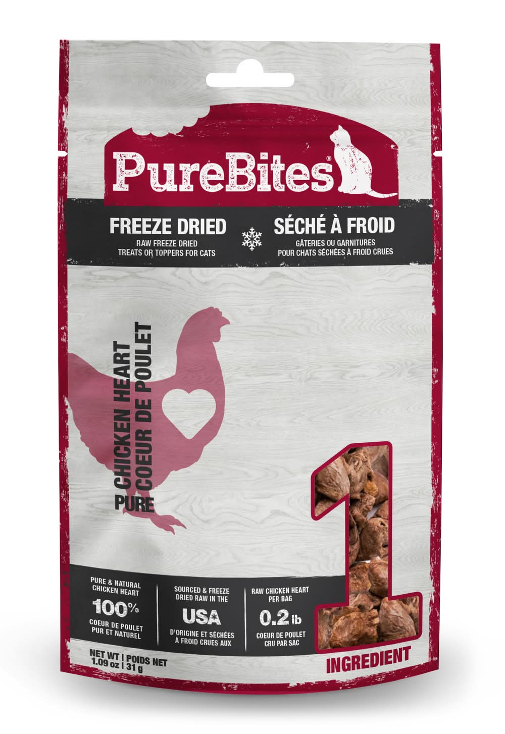 PureBites Freeze Dried Treats or Toppers For Cat, Chicken Heart (1.09 oz)