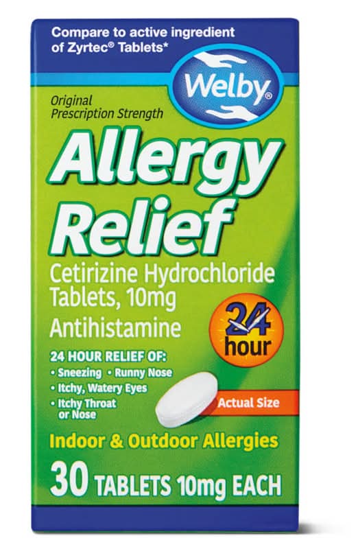 Welby Allergy Relief Cetirizine Hydrochloride Antihistamine Tablets 10 mg (30 ct)
