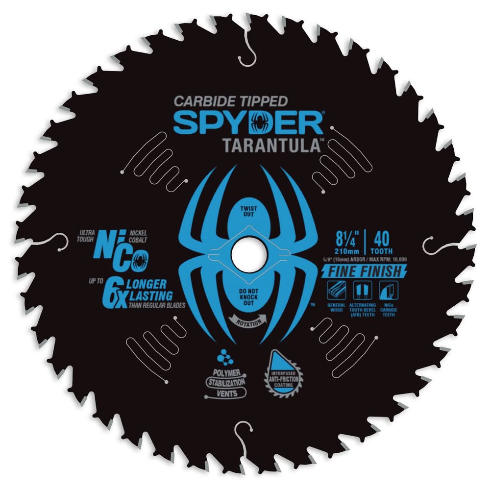 Spyder 8-1/4-in 40 -Tooth Fine Finish Tungsten carbide-tipped steel Circular saw blade Individual